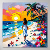Woman on Beach Tropical Scene ポスター (正面)