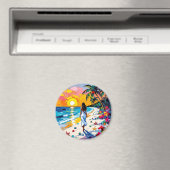 Woman on Beach Tropical Scene マグネット (インサイチュ (食洗機))