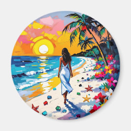Woman on Beach Tropical Scene マグネット