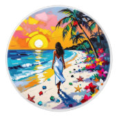 Woman on Beach Tropical Scene Personalized セラミックノブ (正面)