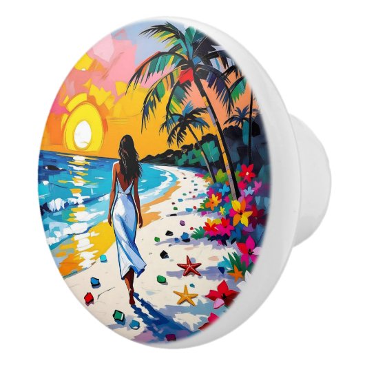 Woman on Beach Tropical Scene Personalized セラミックノブ (右)
