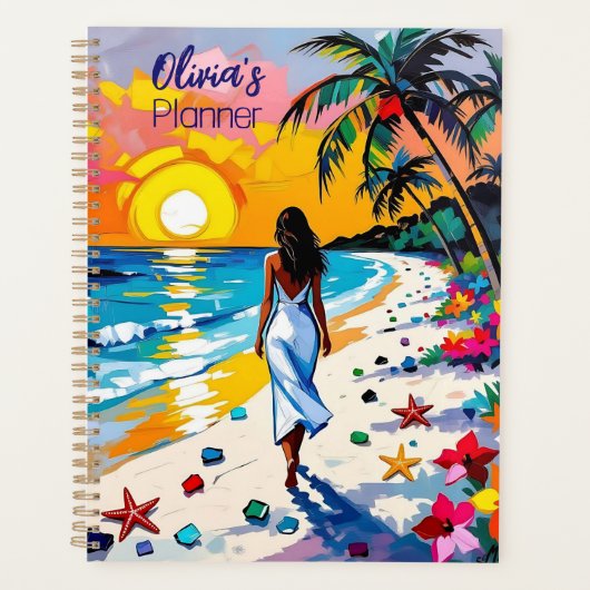 Woman on Beach Tropical Scene Personalized プランナー手帳 (正面)