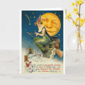 Woman on Broomstick All Halloween カード (黄色い花)