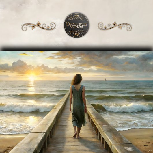 Woman on Pier at Sunset Decoupage 薄葉紙