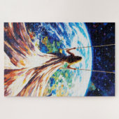 Woman on Swing Over Earth Impasto Oil Painting ジグソーパズル (横)