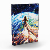 Woman on Swing Over Earth Impasto Oil Painting フォトブロック (左)