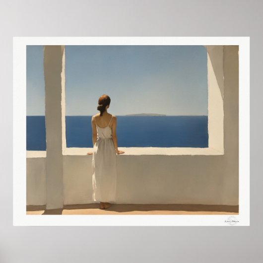 Woman on Terrace Overlooking Sea Poster ポスター (正面)
