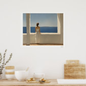 Woman on Terrace Overlooking Sea Poster ポスター (キッチン)