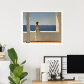 Woman on Terrace Overlooking Sea Poster ポスター (ホームオフィス)