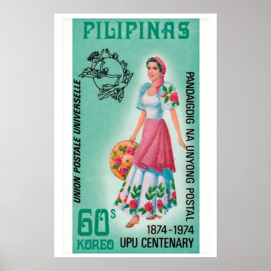Woman Pilipinas 1960s-70s Postage Stamp - Vintage ポスター (正面)