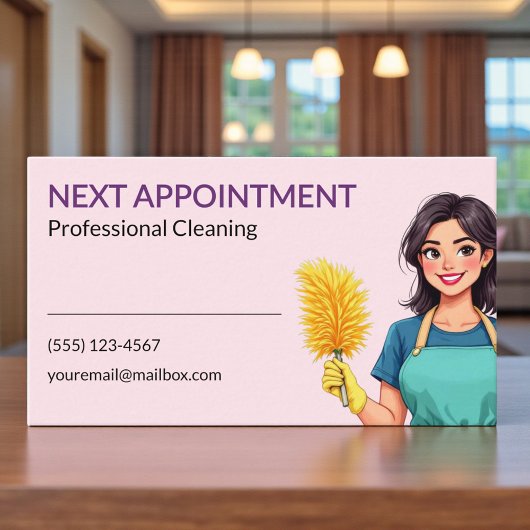Woman Pink Cleaning Service Appointment Card 予約カード