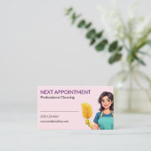 Woman Pink Cleaning Service Appointment Card 名刺 (スタンド正面)