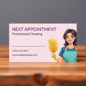 Woman Pink Cleaning Service Appointment Card 名刺