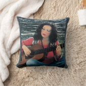 Woman Playing Music With Acoustic Guitar クッション (ブランケット)