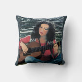 Woman Playing Music With Acoustic Guitar クッション (裏面)