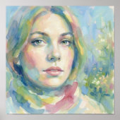 Woman Portrait In Soft Watercolor Style ポスター (正面)