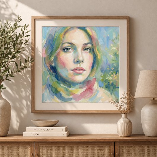 Woman Portrait In Soft Watercolor Style ポスター