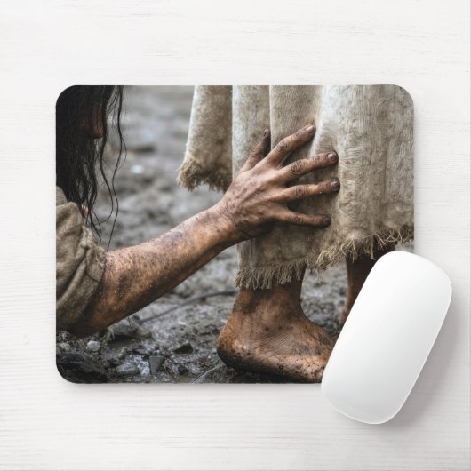 Woman Reaching for Jesus Robe マウスパッド (マウス)
