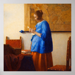 Woman reading a letter by Johannes Vermeer ポスター