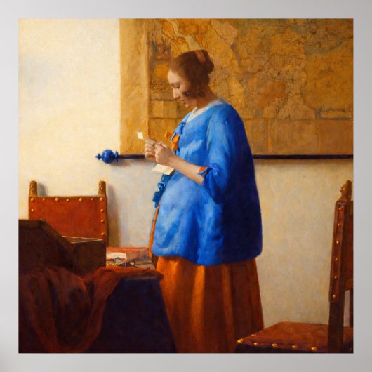 Woman reading a letter by Johannes Vermeer ポスター (正面)
