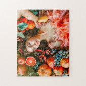 Woman reclining among fruits and petals ジグソーパズル (縦)