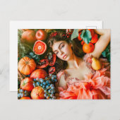 Woman reclining among fruits and petals ポストカード (正面/裏面)