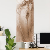 Woman Red Crayon Study Alphonse Mucha Belle Epoche ポスター (ホームオフィス)