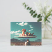 Woman Relaxing on UFO in Desert ポストカード (スタンド正面)