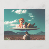 Woman Relaxing on UFO in Desert ポストカード (正面)