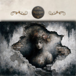 Woman Revealed in Crumbling Wall Decoupage 薄葉紙