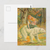 Woman Riding on Bear vintage illustration ポストカード (正面/裏面)