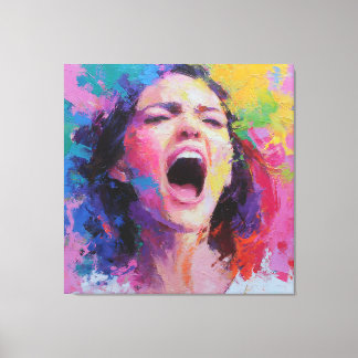 Woman Shouting Abstract Colors Expressive Acrylic  キャンバスプリント