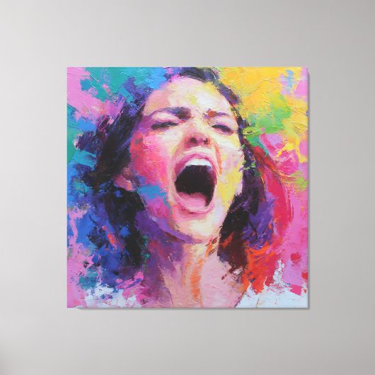 Woman Shouting Abstract Colors Expressive Acrylic  キャンバスプリント (正面)
