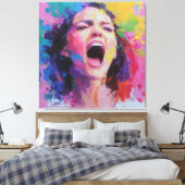 Woman Shouting Abstract Colors Expressive Acrylic  キャンバスプリント (インサイチュ (寝室))