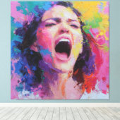 Woman Shouting Abstract Colors Expressive Acrylic  キャンバスプリント (インサイチュ (ウッドフロア))