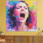 Woman Shouting Abstract Colors Expressive Acrylic  キャンバスプリント (インサイチュ (リビング))