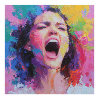 Woman Shouting Abstract Colors Expressive Acrylic  フォトプリント