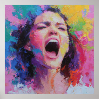 Woman Shouting Abstract Colors Expressive Acrylic  ポスター