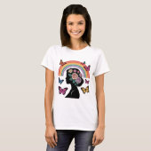 Woman Silhouette Floral Rainbow Butterfly Art Tシャツ (正面フル)