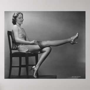 Woman Sitting on Chair ポスター