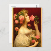 Woman Smelling A Rose Retro Victorian Era ポストカード (正面/裏面)