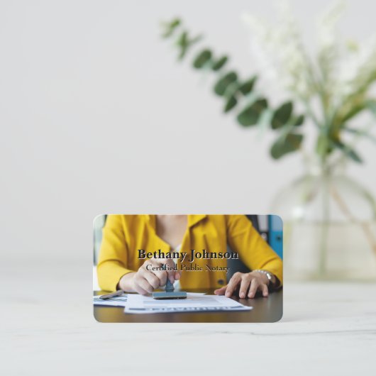 Woman Stamping Documents | Public Notary  名刺 (スタンド正面)