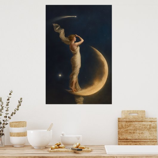Woman Standing On A Crescent Moon ポスター (キッチン)