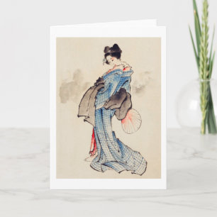 Woman Stands with a Fan, Hokusai カード