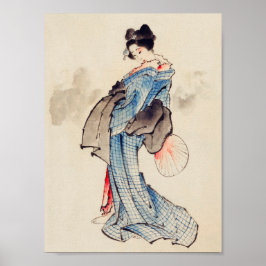 Woman Stands with a Fan, Hokusai ポスター