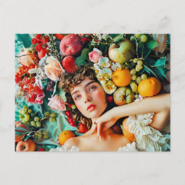 Woman surrounded by fruits and blossoms ポストカード