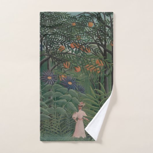 Woman Walking in an Exotic Forest, Henri Rousseau ハンドタオル (ハンドタオル)