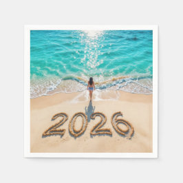 Woman Walking On a 2026 Beach スタンダードカクテルナプキン