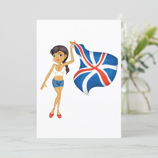 Woman Waving A Union Jack Flag Invitation 招待状