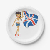Woman Waving A Union Jack Flag Paper Plates ペーパープレート (正面)